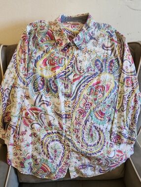 Allison Daley Multicolor Paisley Button-Up in Pink, Yellow, Green, Blue